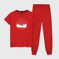 Пижама хлопковая женская Горы и лес минимализм, цвет: красный