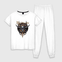 Пижама хлопковая женская Baldurs Gate 3 - logotype, цвет: белый