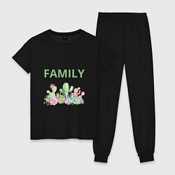 Пижама хлопковая женская Колючая семейка, цвет: черный