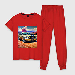 Пижама хлопковая женская Авто Мустанг, цвет: красный