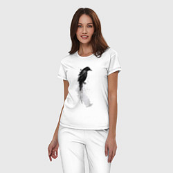 Пижама хлопковая женская Ворон акварель, цвет: белый — фото 2