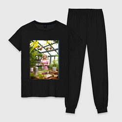 Пижама хлопковая женская Барби: биологические эксперименты, цвет: черный