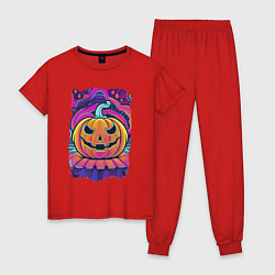 Пижама хлопковая женская Тыква Хэллоуин, цвет: красный