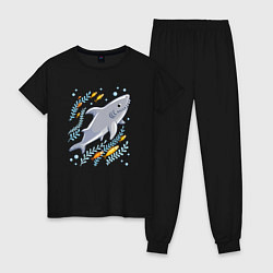 Пижама хлопковая женская Приключения акулы, цвет: черный