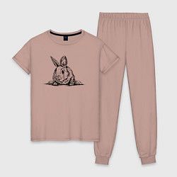 Пижама хлопковая женская Кролик любопытный, цвет: пыльно-розовый