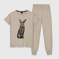 Пижама хлопковая женская Кролик стоит, цвет: миндальный