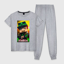 Пижама хлопковая женская Roblox green man, цвет: меланж