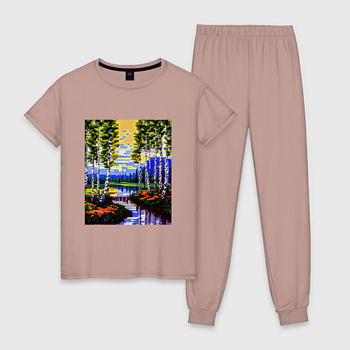 Женская пижама Пиксельный березовый пейзаж / Пыльно-розовый – фото 1