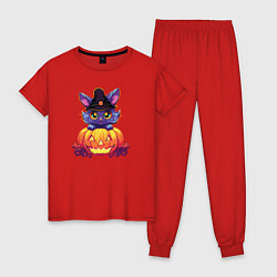 Женская пижама Милый котик и тыква - Хэллоуин