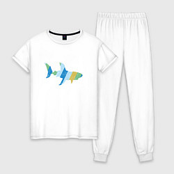 Пижама хлопковая женская Ретро акула из поцарапаных полос, цвет: белый