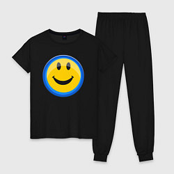 Пижама хлопковая женская Смайлик улыбающийся эмодзи, цвет: черный