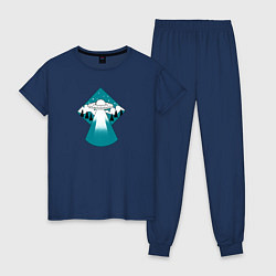 Пижама хлопковая женская Приземление НЛО, цвет: тёмно-синий