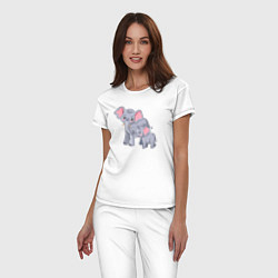 Пижама хлопковая женская Elephants family, цвет: белый — фото 2