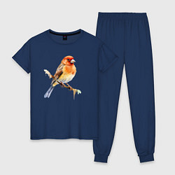 Пижама хлопковая женская Оранжевая птица на ветке, цвет: тёмно-синий