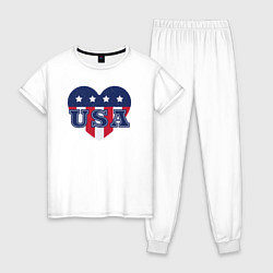 Пижама хлопковая женская Сердце Америки, цвет: белый