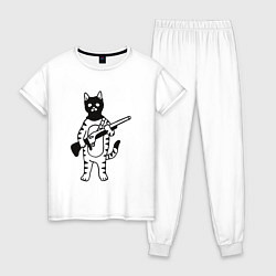 Пижама хлопковая женская Кот - охотник, цвет: белый