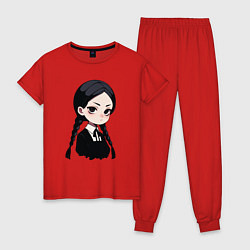 Пижама хлопковая женская Уэнсдей Аддамс в аниме стиле, цвет: красный
