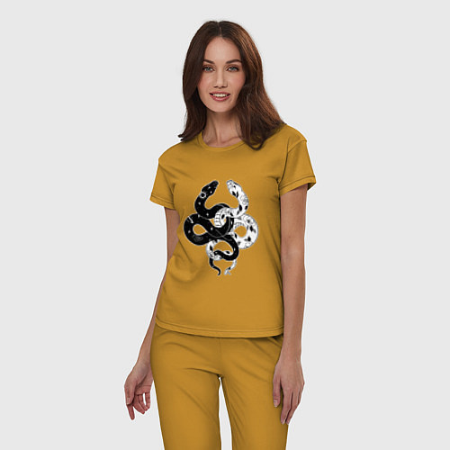 Женская пижама Змеи инь и янь - черное белое / Горчичный – фото 3