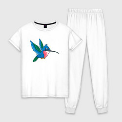 Пижама хлопковая женская Синяя колибри, цвет: белый