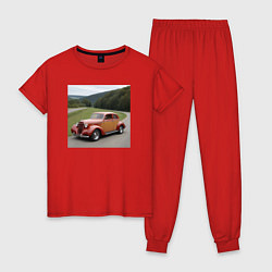 Пижама хлопковая женская Ретро авто, цвет: красный