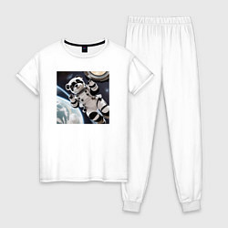 Пижама хлопковая женская Панда астронавт, цвет: белый