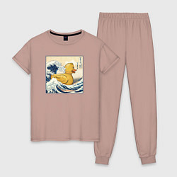 Пижама хлопковая женская Великая волна и уточка, цвет: пыльно-розовый