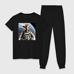 Пижама хлопковая женская Жираф астронавт, цвет: черный