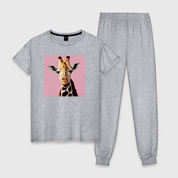Пижама хлопковая женская Милый жирафик, цвет: меланж