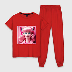 Пижама хлопковая женская Barbie cat, цвет: красный