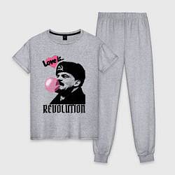 Пижама хлопковая женская Ленин любовь и революция, цвет: меланж