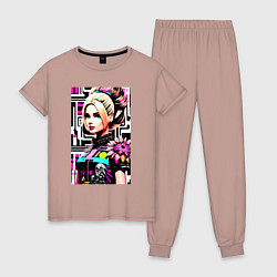 Пижама хлопковая женская Barbie - pop art stylization, цвет: пыльно-розовый