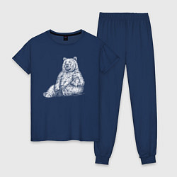 Пижама хлопковая женская Медведь подмигивает, цвет: тёмно-синий