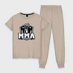 Пижама хлопковая женская Турнир MMA, цвет: миндальный