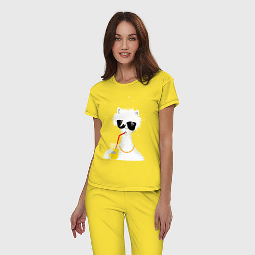 Женская пижама Лама - альпака с бокалом / Желтый – фото 3