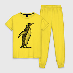 Пижама хлопковая женская Пингвин сбоку, цвет: желтый