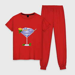 Пижама хлопковая женская Мультяшный коктейль, цвет: красный