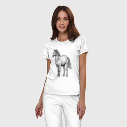 Пижама хлопковая женская Лошадь стоит, цвет: белый — фото 2