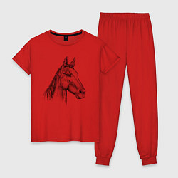 Пижама хлопковая женская Голова коня, цвет: красный