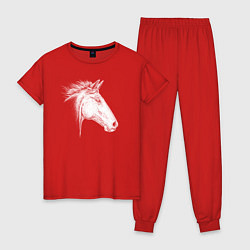 Пижама хлопковая женская Голова белой лошади в профиль, цвет: красный