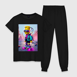 Пижама хлопковая женская Барт Симпсон на скейтборде - киберпанк, цвет: черный