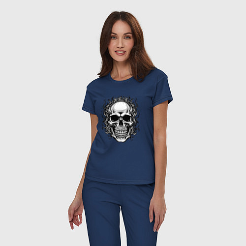 Женская пижама Skull on fire from napalm 696 / Тёмно-синий – фото 3