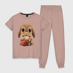 Пижама хлопковая женская Кролик баскетболист, цвет: пыльно-розовый