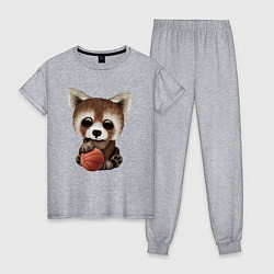 Пижама хлопковая женская Красная панда баскетболист, цвет: меланж