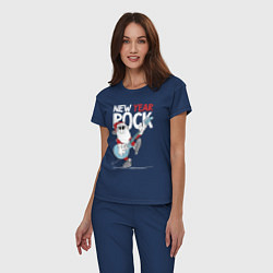 Пижама хлопковая женская Новогодний рок, цвет: тёмно-синий — фото 2