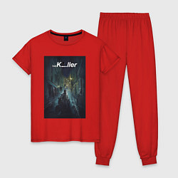Пижама хлопковая женская Убийца и мопед, цвет: красный