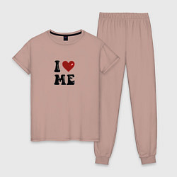 Пижама хлопковая женская I love me - heart y2k, цвет: пыльно-розовый