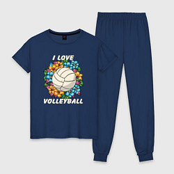 Пижама хлопковая женская I love volleyball, цвет: тёмно-синий