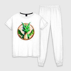 Пижама хлопковая женская Нейросеть - деревянный зелёный дракон, цвет: белый