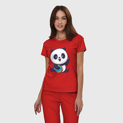 Пижама хлопковая женская Панда с мячиком, цвет: красный — фото 2