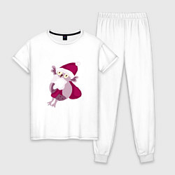 Пижама хлопковая женская Совушка - дед мороз, цвет: белый